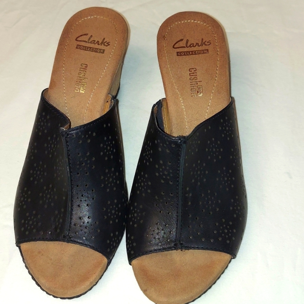 Clark's Collection Woman's Femmes Wedge Leather Black sz.8 - Picture 1 of 5
